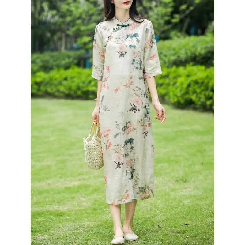 Women's Chinese Style Linen Ch - Midi Skirt Floral review and price
