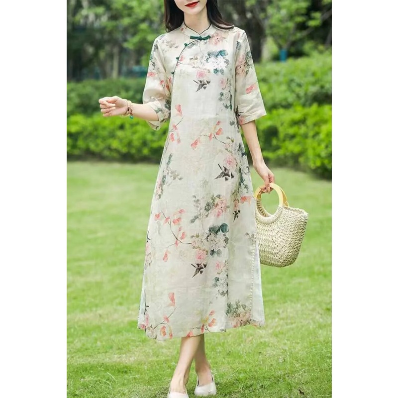 Women's Chinese Style Linen Ch - Midi Skirt Floral review and price