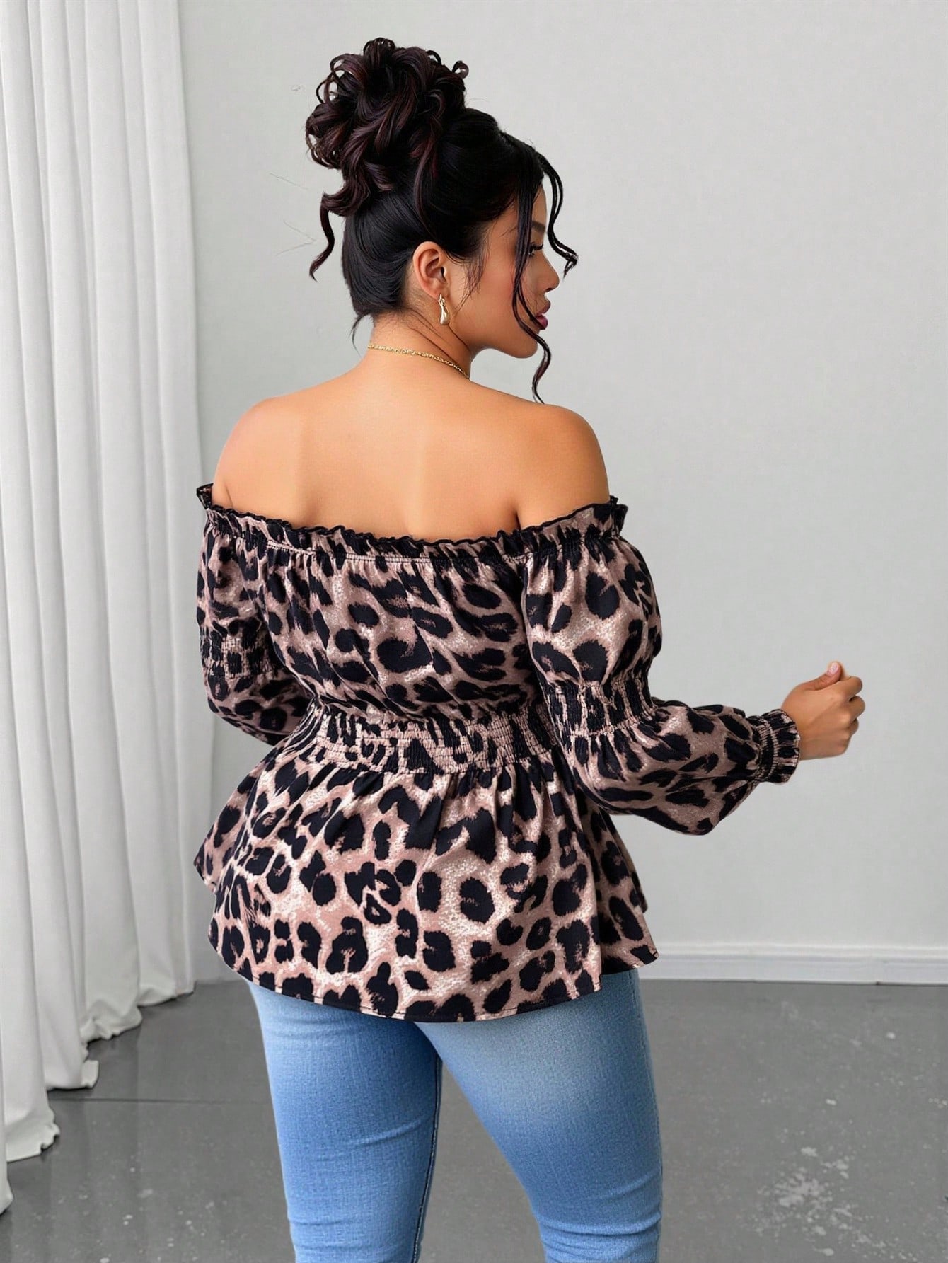 Plus Size Women Leopard Print  - Blouse Off Shoulder review and price
