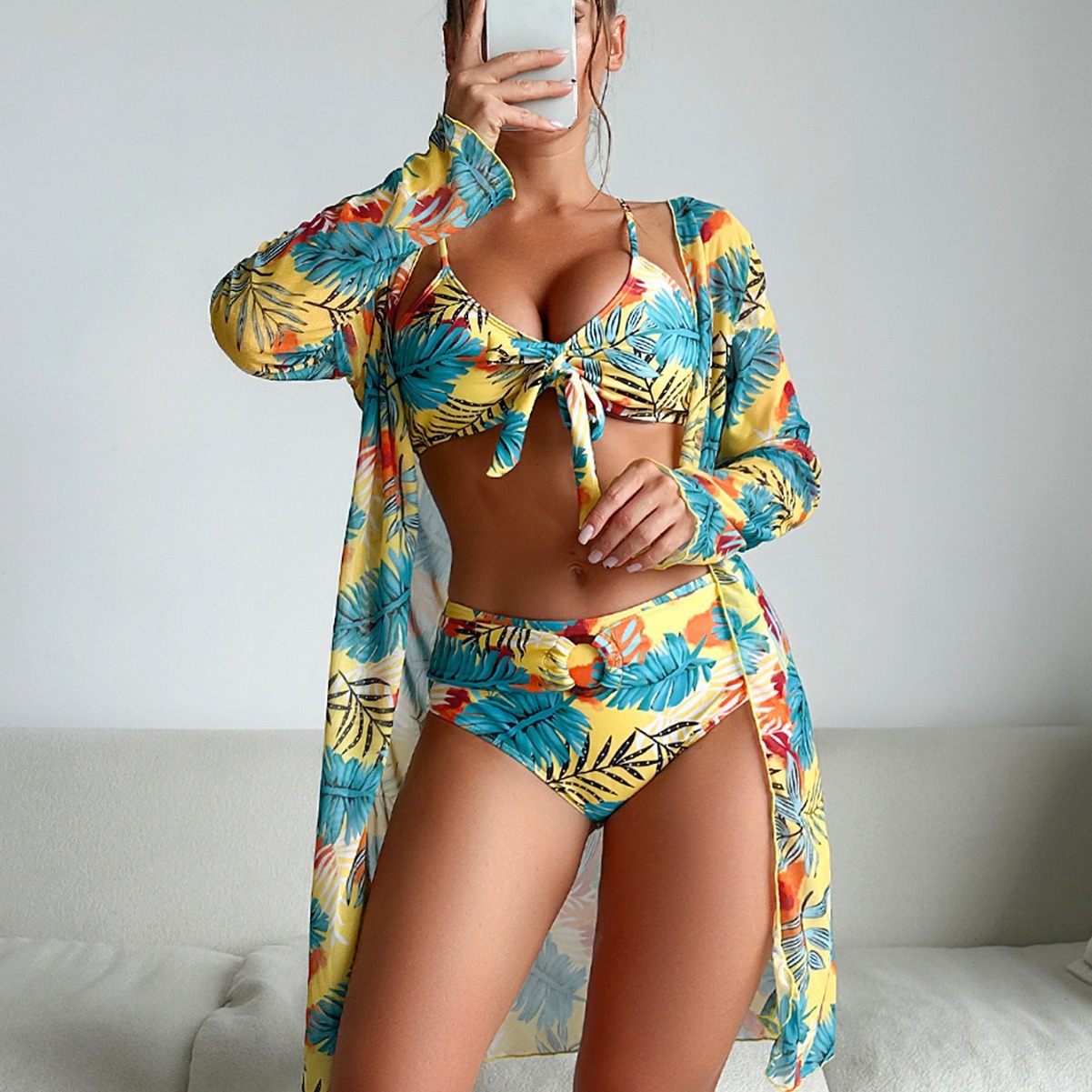 Women 3‑Piece Floral Swimsuit  - Kimono Sheer Floral review and price